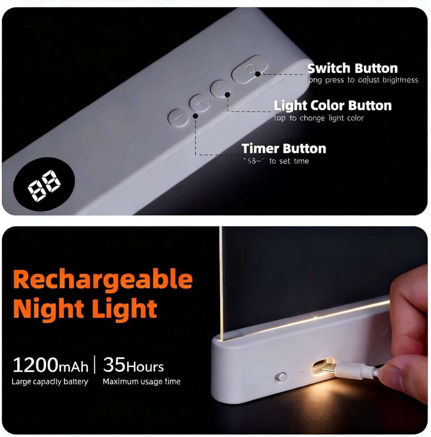Rechargeable LED Book Reading Light – Flat Panel Reading Lamp with USB Charging, 3 Color Modes, Timer & Eye Protection