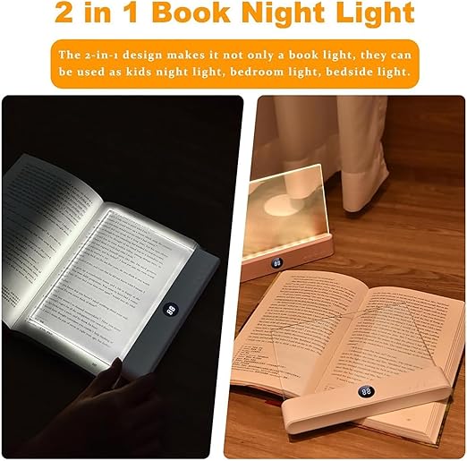 Rechargeable LED Book Reading Light – Flat Panel Reading Lamp with USB Charging, 3 Color Modes, Timer & Eye Protection